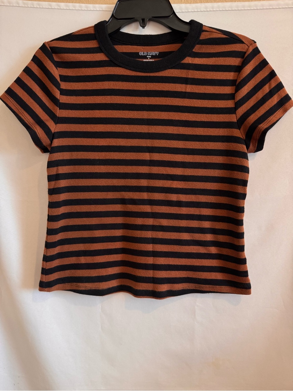 Old Navy Black and Brown Striped Short Sleeve Crew Tee